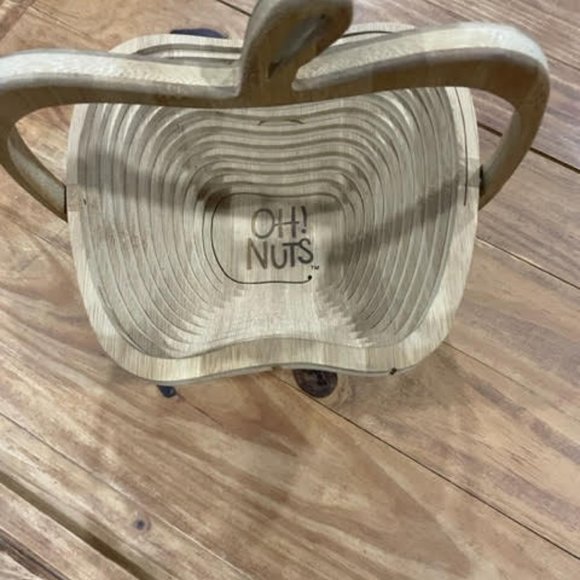 OH! NUTS Apple Shaped Collapsible Wood Fruit / Nut Basket Bowl - Picture 3 of 7
